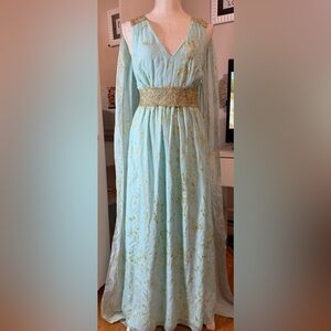 Torrid Maxi Dress in Light Blue with Gold Accents